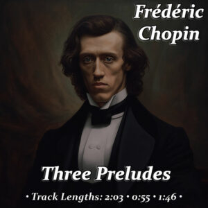Portrait of F. Chopin Text: Frédéric Chopin. Three Preludes; track lengths: 2:03 • 0:55 • 1:46